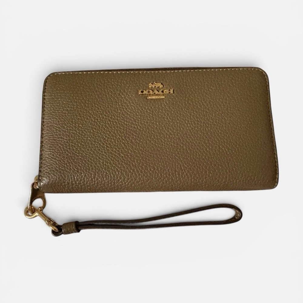 Coach Zip-Around Wristlet Wallet Brown Logo, Detachable Strap, Zip Coin